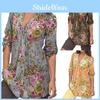 Tops Shirt Women Vintage Floral Print V Neck Tunic Tops Blouse Clothing Gift