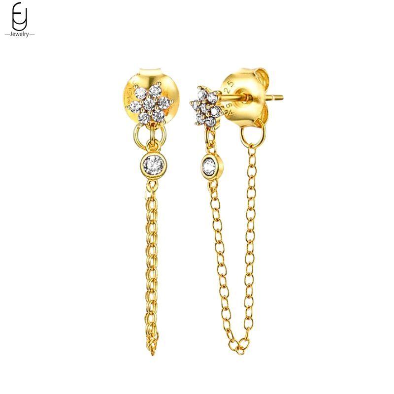 925 Silver Needle Luxury Long Chain Tassel Crystal Stud Earrings For Women Exquisite Pendant Gold Earrings Fine Jewelry