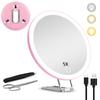 6-дюймовое увеличительное зеркало с подсветкой, портативное дорожное увеличительное зеркало с увеличением 5-30 раз, регулируемой на 360° подставкой и присоской