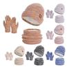 3Pcs/Set Winter Hat Scarf Gloves Set Thickened Velvet Lining Colorful Elastic Fit Knitting Hat Neck Warmer Gloves Set