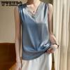 Spring Summer Large Size High-end Fabric Camisole Vests Women Sleeveless Loose Solid Color Lace Patchwork Bottom Tops