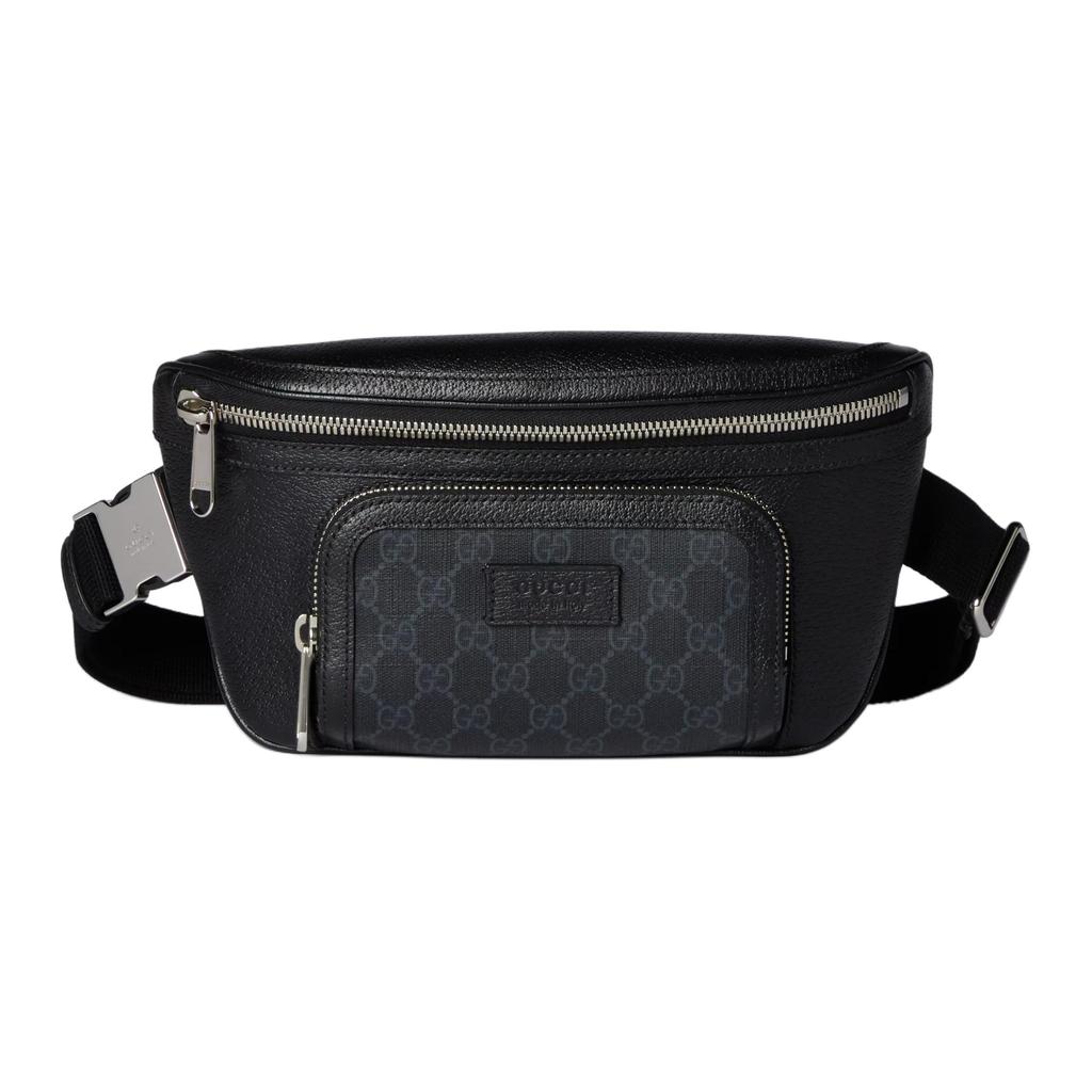 Gucci Черная поясная сумка Gucci GG Supreme из кожи с серебряной фурнитурой для унисекс, для повседневного использования