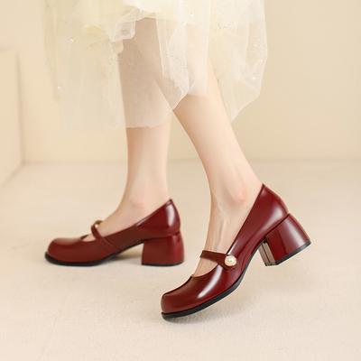 Кожаные туфли на плоской подошве для женской обуви Huizhou Su Yinyin, весенние туфли в стиле ретро бордового цвета Mary Jane, женские