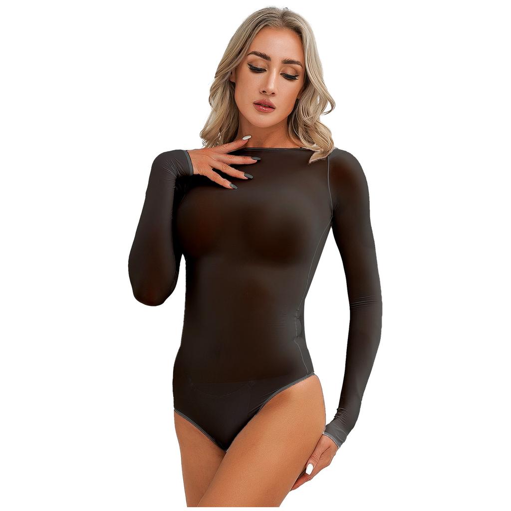 Women's Sheer Mesh Tummy Control Shapewear Leotard Bodysuit Tops T Shirt Rompers Nightwear