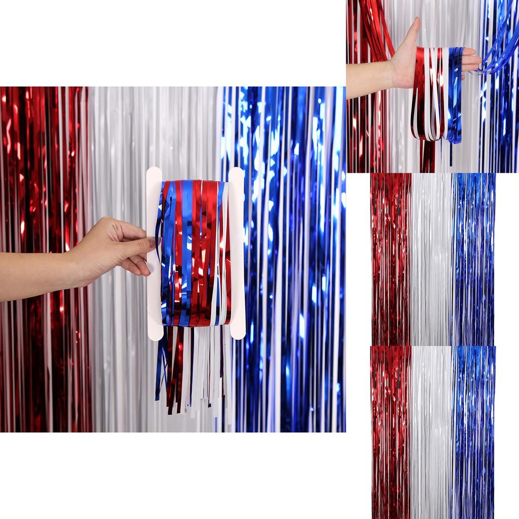 Яркий красно-бело-синий дождевой занавес ко Дню независимости для праздничного украшения вечеринки