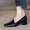NEW Spring Women Loafers Split Leather Shoes Women Square Toe Chunky Heel Shoes Tassel Mid-heel Women Pumps Retro Female Shoes