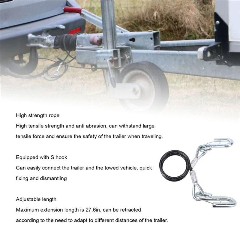 Q2-For RV Trailer Safety Cable With 2 Hooks 3500Lbs Load Capacity Galvanized Iron High Strength