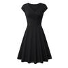 Fashion Women Solid Color V Neck Short Sleeve Plated Swing Party Banquet Dress