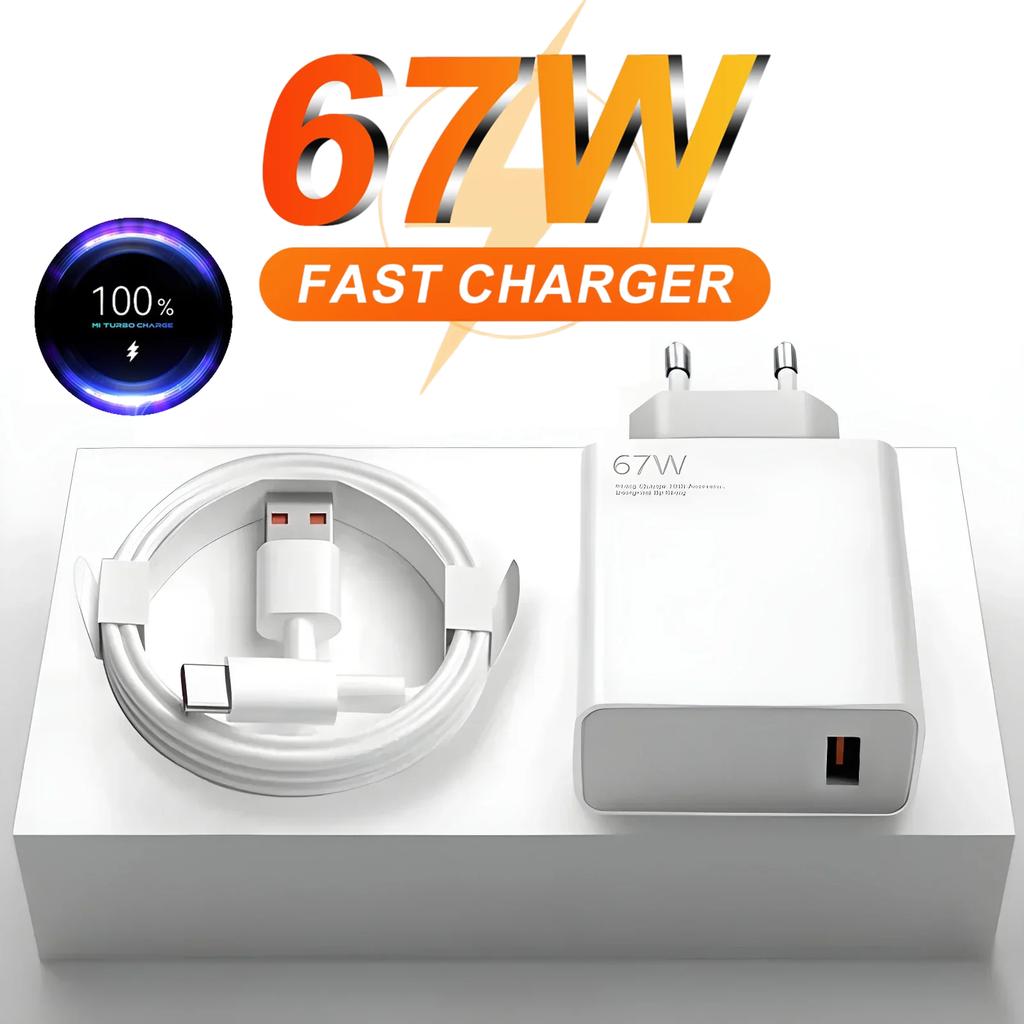 6A 67W Turbo Fast EU Wall Charger For Xiaomi 10 11 12 13 Redmi Note 10S 11T 12 13 Pro POCO X3 X4 X5 F5 Type C USB Charging Cable