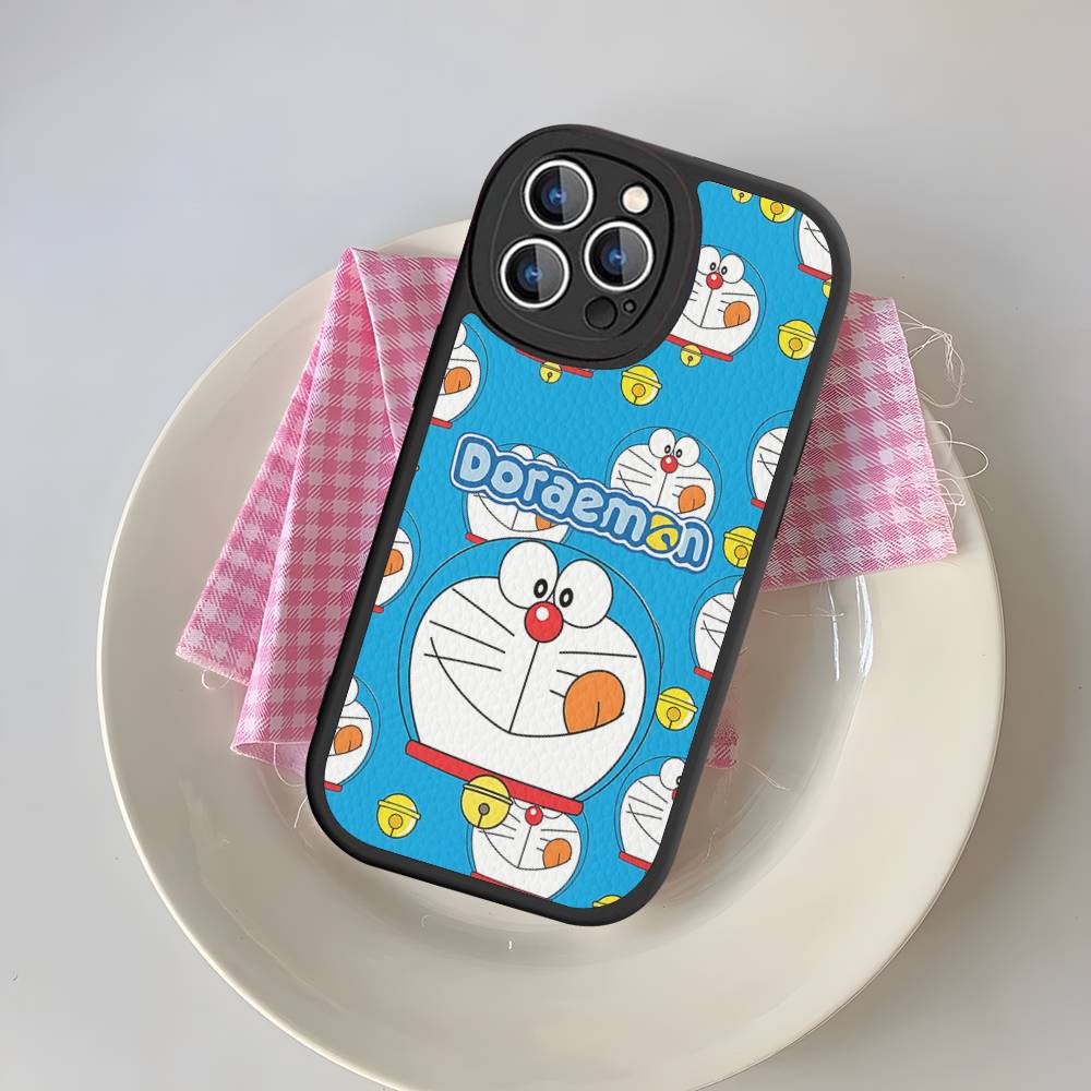 Мультяшный чехол для телефона с Дораэмоном для iPhone 11 12 13 14 15 16 Pro Max Mini Plus Мягкий кожаный чехол