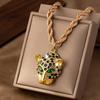 Shiny Rhinestone Cheetah Pendant Necklace - Hip Hop Punk Style for Women