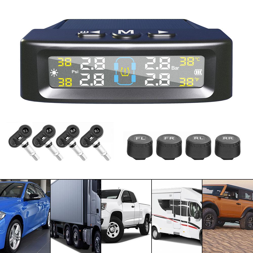 Car Tyre Pressure Monitor Solar TPMS Tire Pressure Monitoring System With 4 External Sensors Tyre Pressure Alarm Temperature Warning Fuel Save