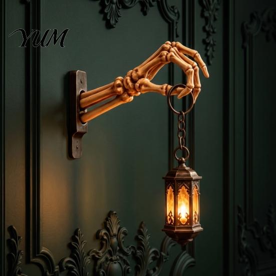 Artistic Figurine for Shelf Skeleton Hand Bookshelf Lantern, Halloween Style Resin Ornament, Gothic Decor Home Exquisite Carving Craftsmanship