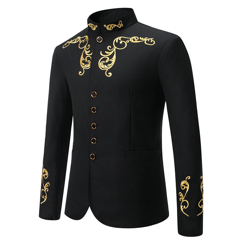 Cozy Up Men Wedding Stand-up Collar Embroidered Wedding Casual Slim Single-breasted Suit