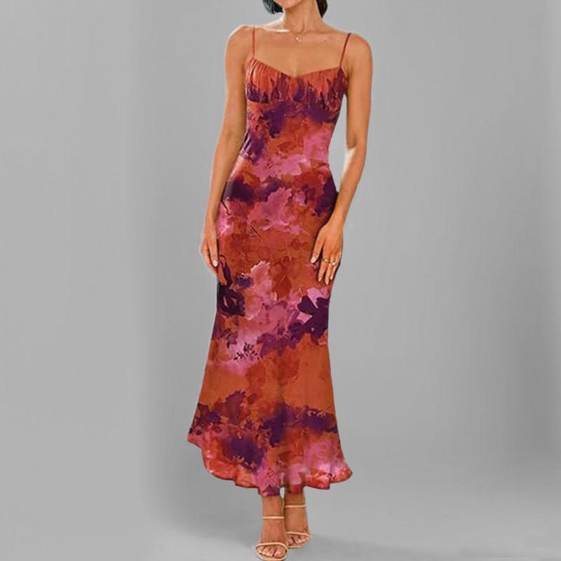 Elegant Floral Print Sleeveless High-Waist Bodycon Maxi Dress Women 2026
