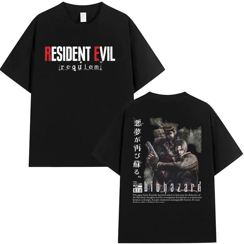 90s Vintage Resident Evil Leon Kennedy Graphic T Shirt Mens Cosplay Fashion Cotton Short Sleeve Tshirt Y2k Casual Streetwear