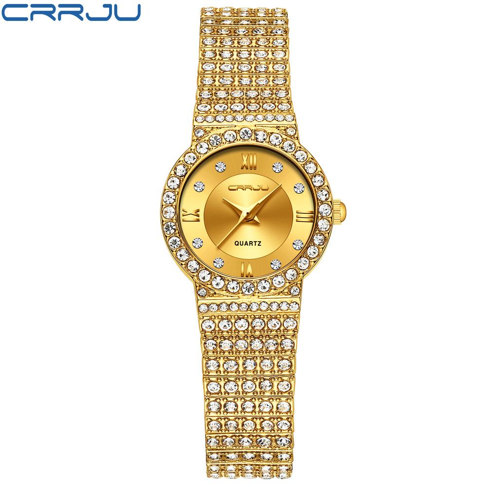 CRRJU New Men's and Women's Couple Watches Women's Watches Women's Gold Diamond-studded Watches Full of Stars and Diamonds