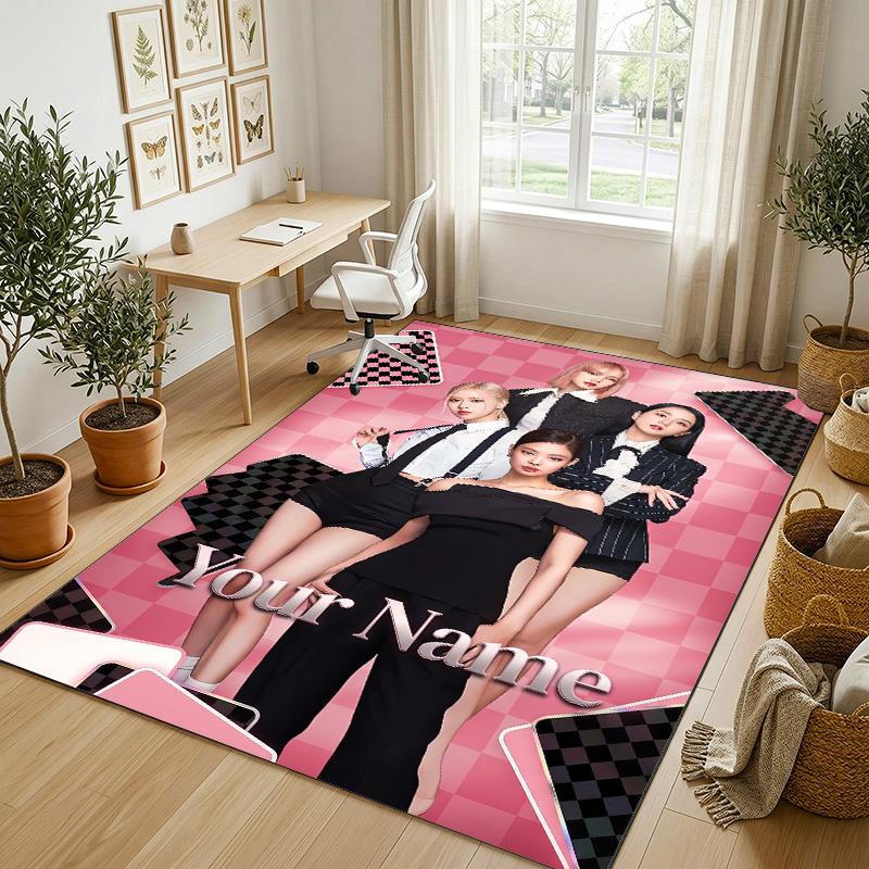 Personalized Crystal Velvet Carpet,BLACKPINK Custom Printed Name, Plush Area Rug For Home Indoor Decor