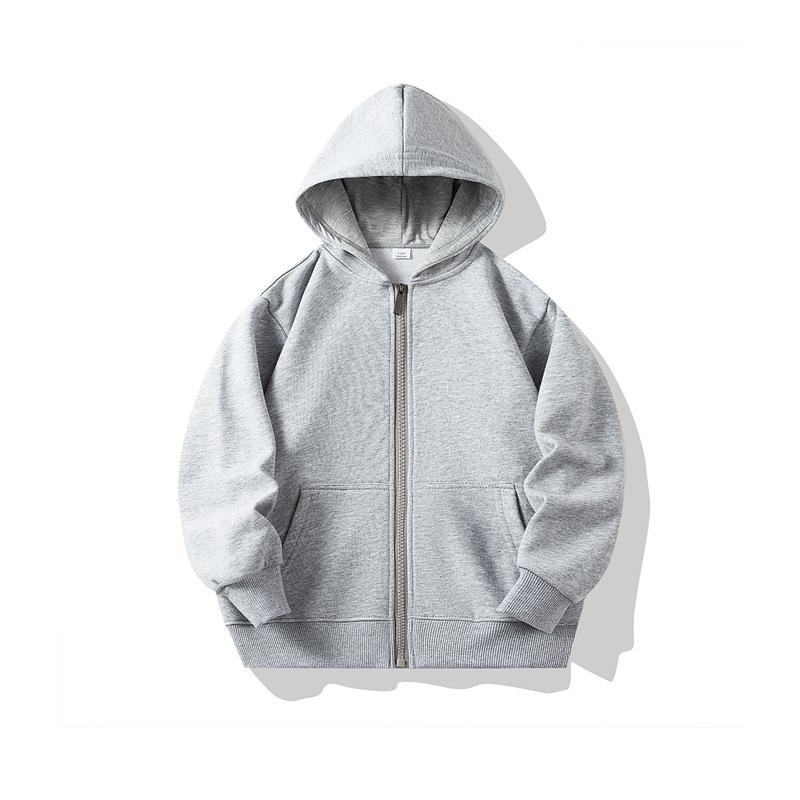 Autumn Children's Terry Cloth Zip-Up Hoodie with Pocket - Solid Color Korean Style Parent-Child Jacket