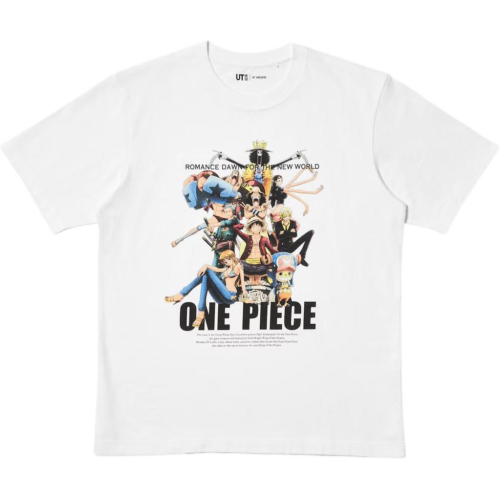 Uniqlo × Коллаборация One Piece SS25 Графический Принт Букв Свободная Повседневная Футболка с Коротким Рукавом Мужские Топы Белый 480693-00