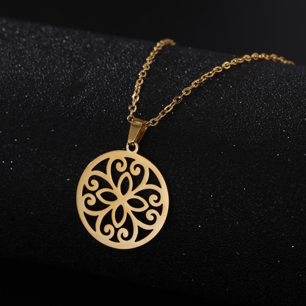 Cazador Stainless Steel Mandala Flower of Life Pendant Necklace for Women Gift Lotus Neck Chain Amulet Jewelry Wholesale