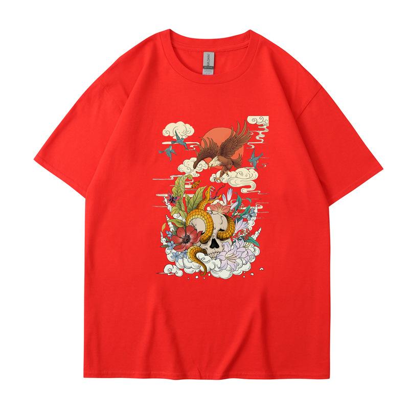 Ретро-топы National Tide с короткими рукавами, женская футболка с рисунком черепа 2D, свободные повседневные топы