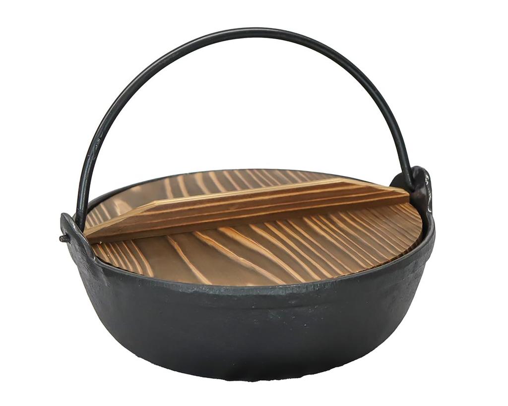 Asahi Irori Pot, Black Enamel, 24cm (2L Capacity), with Wooden Lid (Gas and IH Compatible), Commercial Use