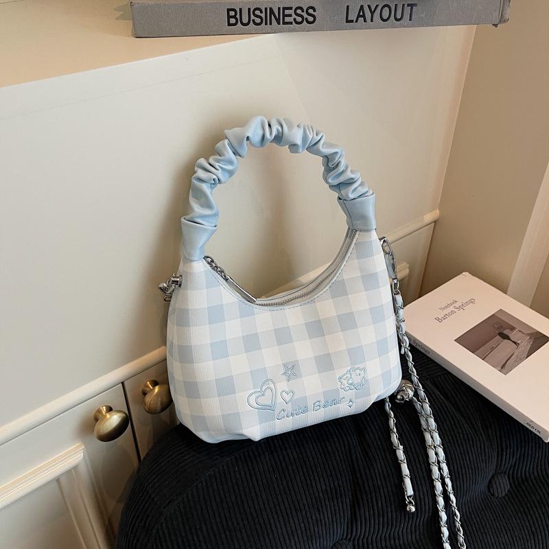 Клетчатая портативная маленькая сумка женская новая модная плиссированная сумка-облако летняя женская сумка-мессенджер на цепочке