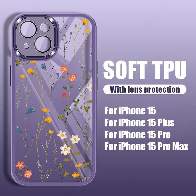 Силиконовый чехол для телефона с цветочным узором для iPhone 16 Pro 15 Pro Max 14 13 12 11, защитный противоударный прозрачный мягкий чехол из ТПУ