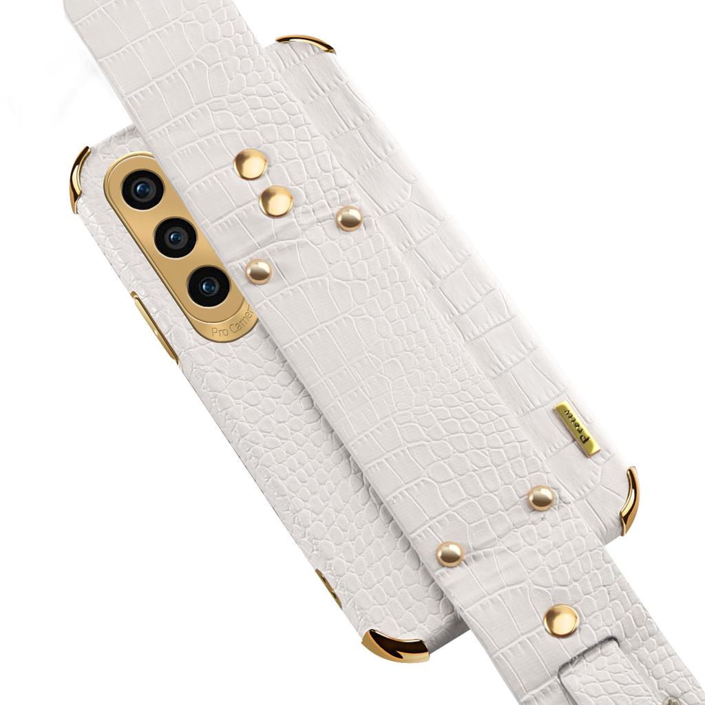 For Samsung Galaxy A15 4G/A15 5G Cell Phone Case Crocodile Texture Wristband Kickstand Back Cover