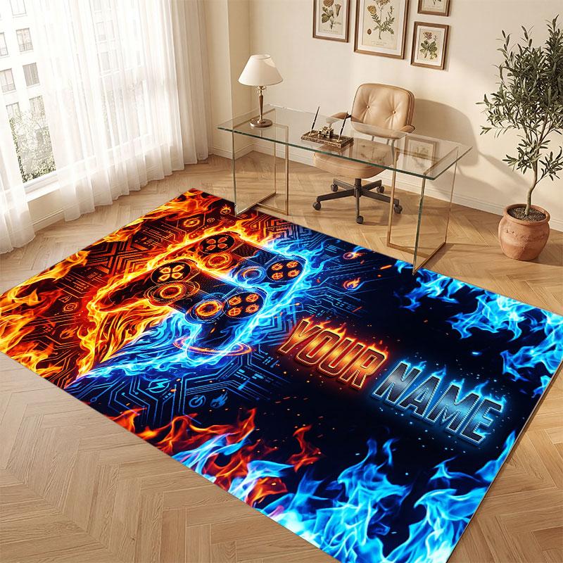Game Controller Theme Crystal Velvet Floor Rug Personalized Custom Name Text Warm Carpet Home Decoration