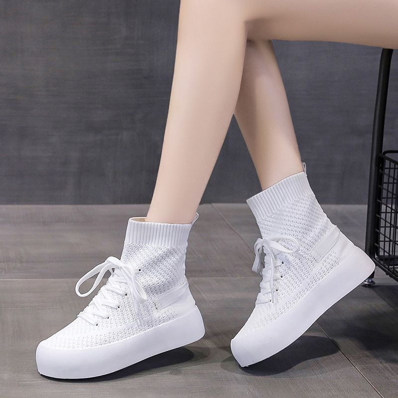 Модные летние вязаные ботильоны с высоким верхом женские на высокой платформе повседневная эластичность Y2k мода повседневная женская обувь