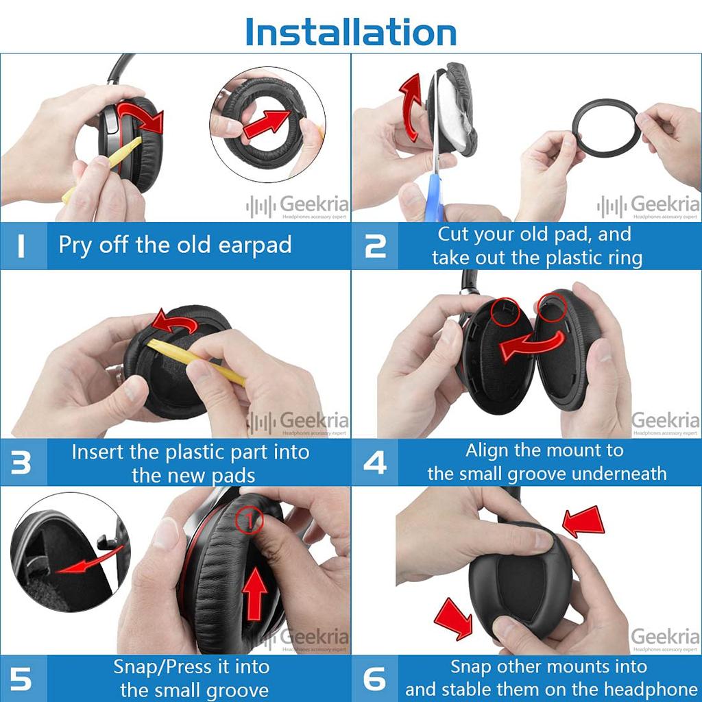 Geekria Earpads Headband Set Compatible with SONY Replacement Protective Ear Cushion Set + MDR-10RBT MDR-10RNC MDR-10R (Black)