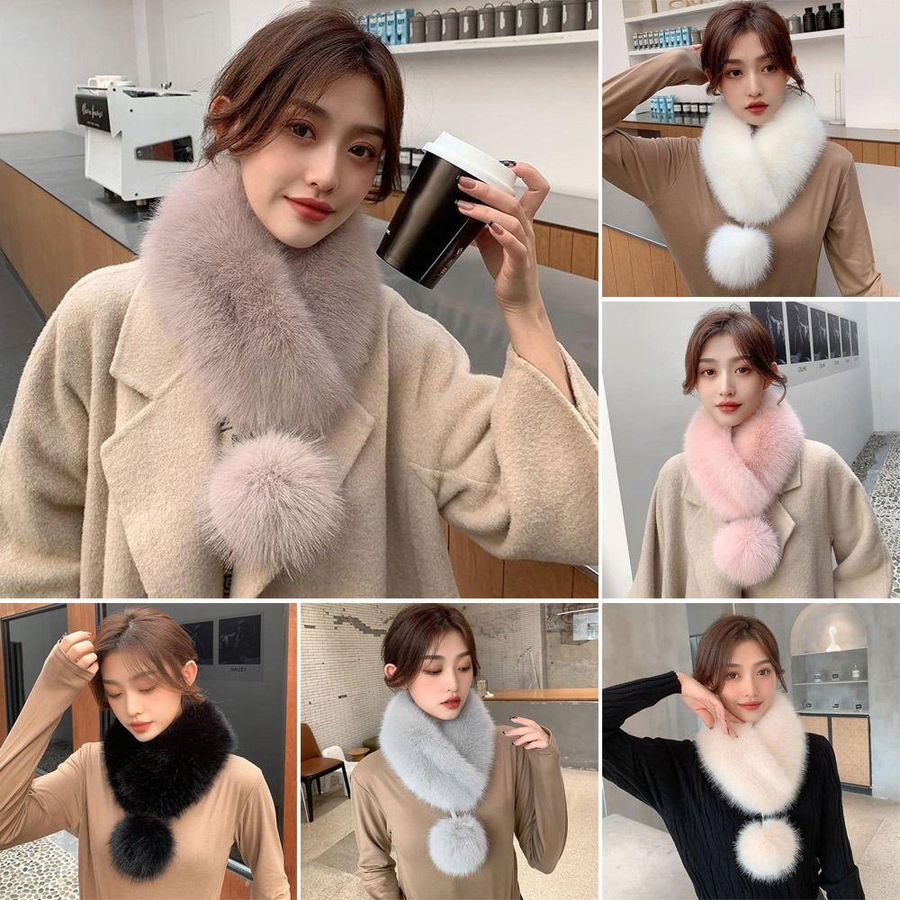 Fashion Thicken Soft Imitation Fur Scarf Artificial Wool Bib Women Scarf Fur Collar with Pompom