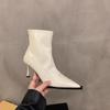 Fashion Back Zip White Ankle Boots Winter Shoes For Women Boots-Women Zipper Low Sexy 2025 Ladies High Heel Pointy Rock Autumn Pointed T