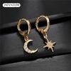 Personality Asymmetric Star and Moon Zircon Hoop Earrings Jewelry for Women