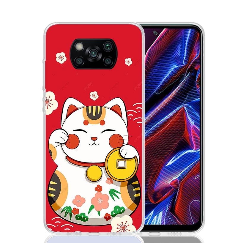 Счастливый Кот Манеки Неко Японский Чехол Для Телефона Для Xiaomi Poco X7 X6 X5 Pro F7 Ultra Redmi 15C 15 13 13C 12 12C 10 10A 10C 9 9A 9C 9T