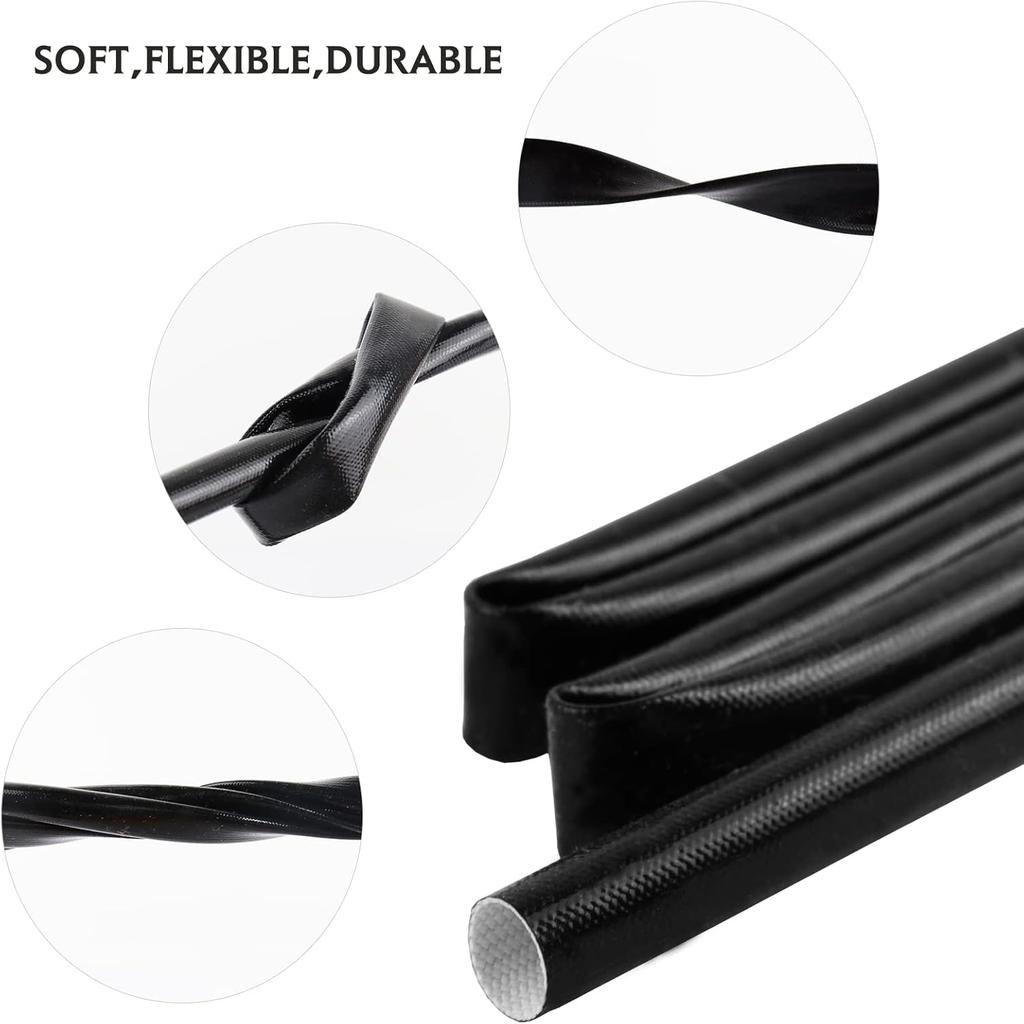 Silicone Fiberglass Sleeve Heat Shield Wire Protective High Temperature Electrical Insulation Self-extinguishing Black (3/16"- 9ft)