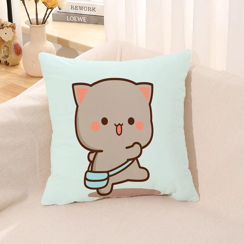 Pillow Cover Square Cushion for Bed Car Office Peach Mochi Cat Decorative Anime Room