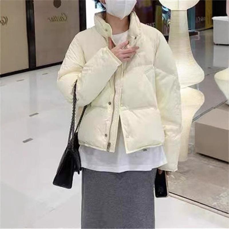 Фиолетовый короткий пуховик женский зимняя белая утиная пуховая куртка с воротником-стойкой легкая куртка