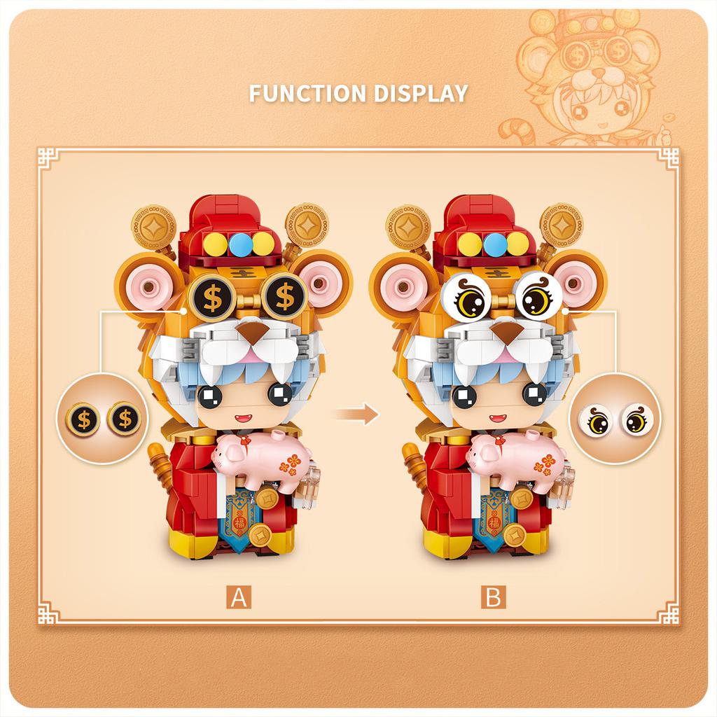 Creative Mini Block Tradition Chinese New Year Boy And Girl Figures Tiger Lion Dance Building Brick Big Head Toys Collection
