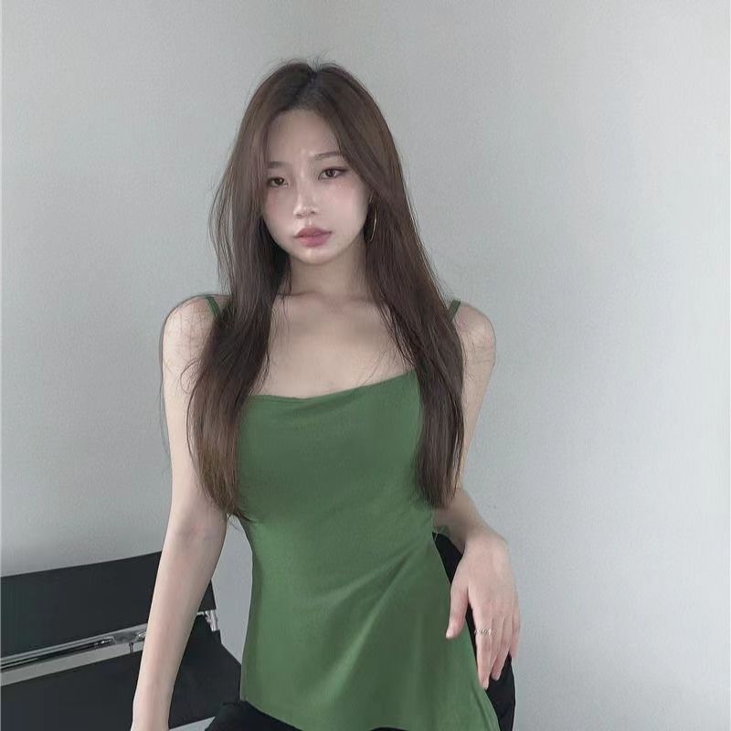 Women's Tops Solid Color Large Size Undershirt Sexy Hot Girls Open Small Suspenders Thin Straps Sexy Sleeveless Tops