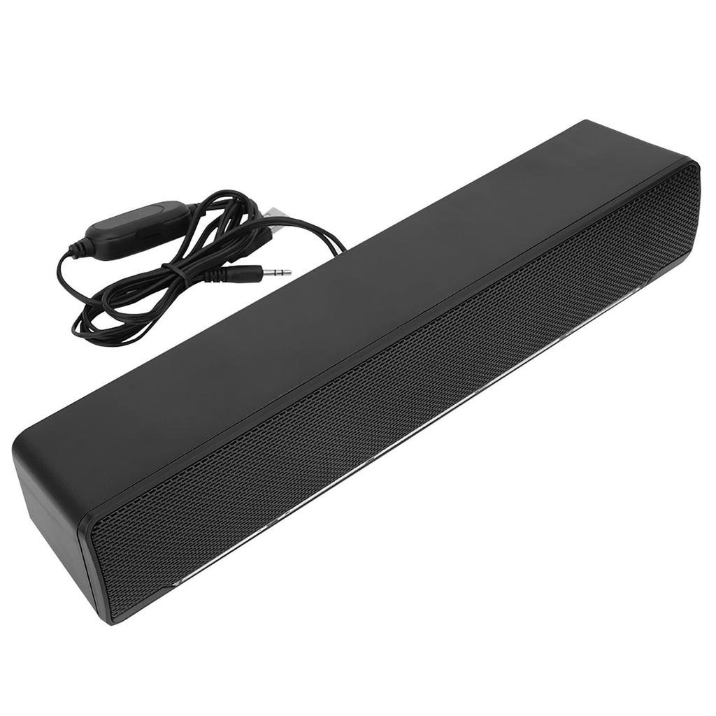 USB Wired Stereo Soundbar Music Player Bass Surround Sound Box 3.5mm Input for PC Cellphones (Black)