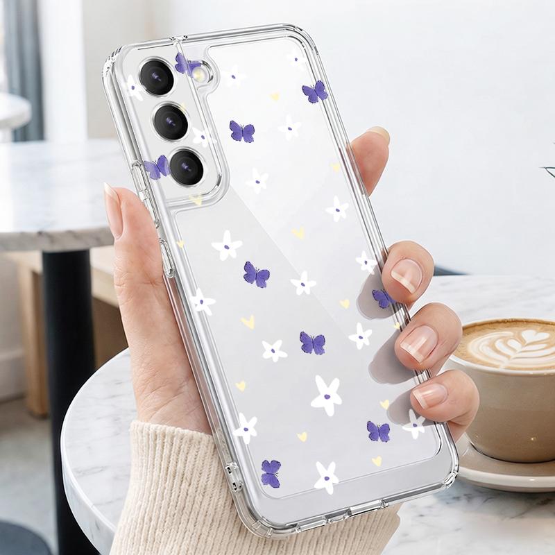 Красочный чехол-бабочка для Samsung S26 Ultra S25 FE S24 S23 S22 Plus S21 A15 A25 A35 A55 A16 A26 A36 A56 A17 A37 A57 5G Прозрачный мягкий чехол из ТПУ