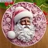 Розовая Рождественская Деревянная Табличка с Черным Узором Санта-Клауса - Круглая Табличка Navidad для Подвесного Декора на Дверь Стену - Идеальное Рождественское Украшение