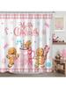С Рождеством Занавеска для душа Розовая Клетчатая Милая Пряничный человечек Занавеска для душа с 12 крючками Зимняя Снежинка Рождество Конфета Ванна