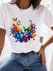 (Азиатский размер) Одежда Футболка Майка Топ Женская Мода Женская Женщина милый стиль бабочки Принт Короткий рукав Графические футболки