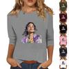 Женская мода повседневная три четверти рукава с принтом персонажей круглый вырез пуловер топ