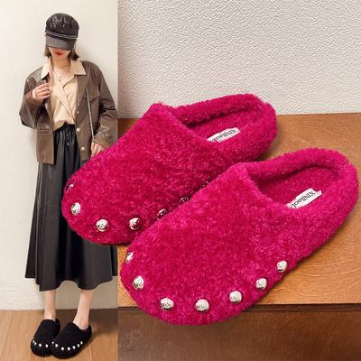 Теплые хлопковые тапочки с закрытым носком, женские, из искусственного меха, плюшевые, зимние, женские, легкие, повседневные, для дома, женские