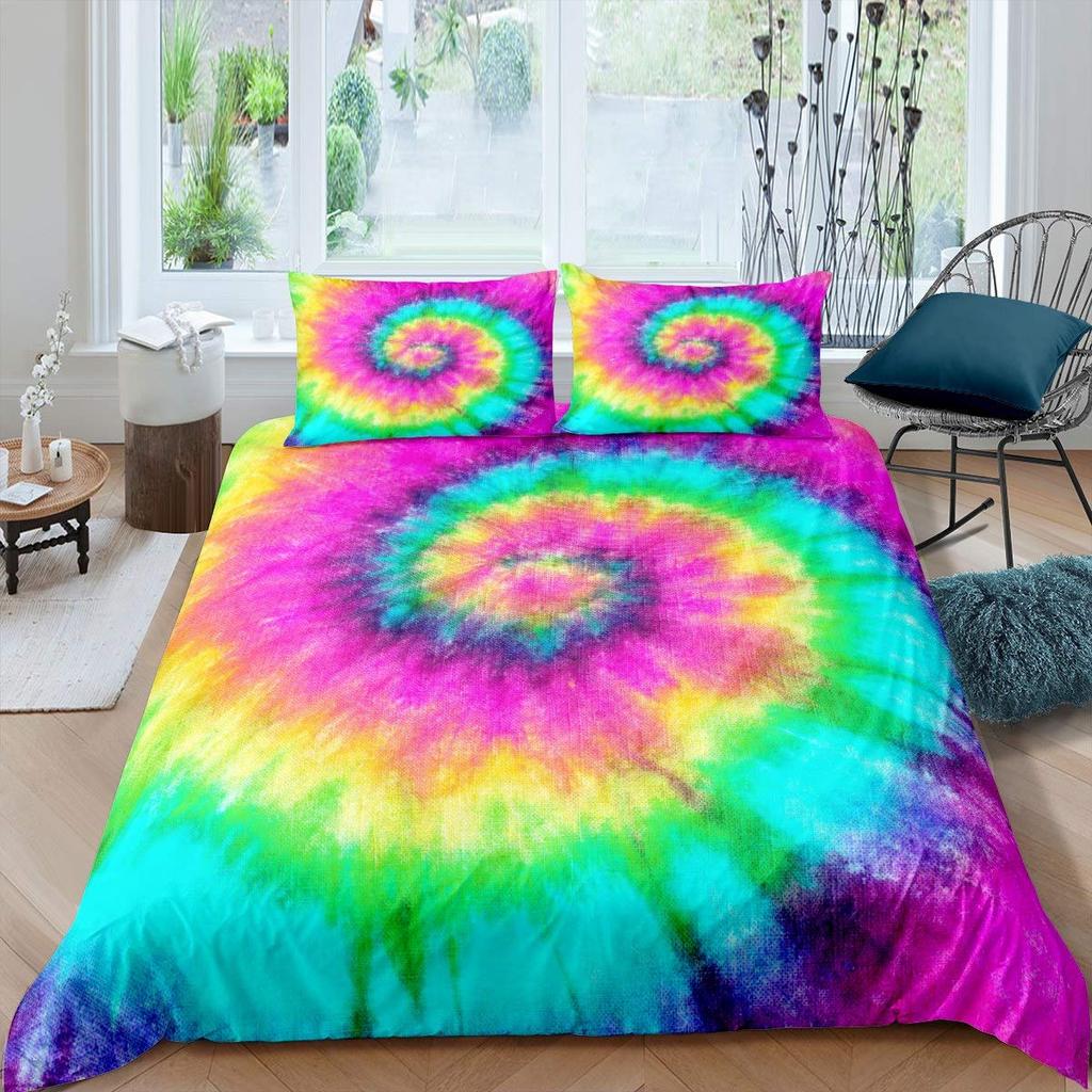 Psychedelic Swirl Duvet Cover Set For Kids Adults Fractal Art Comforter Cover Girls Abstract Artwork Circle Floral Bedding Set